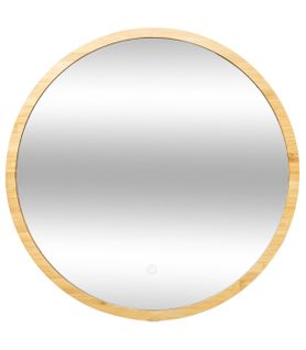 Miroir Mural Rond Lumineux à LED 3 Intensités En Bambou Et Verre D 57 Cm