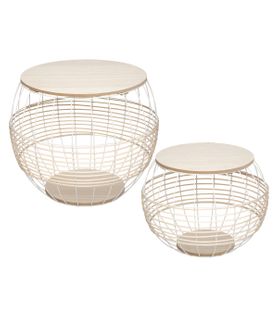 Lot De 2 Tables à Café En Métal Blanc Et Rotin