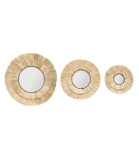 Lot De 3 Miroirs En Raphia Et Verre