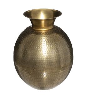 Vase En Métal Doré Martelé H 40 Cm