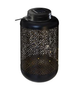 Lanterne Solaire En Métal Noir 13 LED Blanc Chaud D 12 X H 25,5 Cm