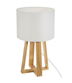 Lampe à Poser Pied En Bois Et Abat-jour Blanc H 34.5 Cm