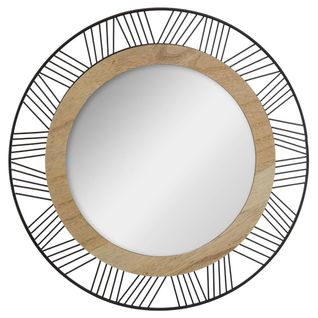 Miroir "joe" - Métal Et Bois - Noir - D45 Cm