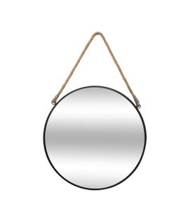 Miroir Mural En Métal Noir  Avec Corde D 37 Cm