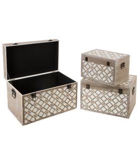 Set De 3 Malles De Rangement En Bois Blanchi Et Vieilli