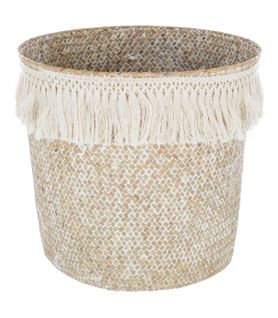 Panier De Rangement En Seagrass Blanchi Avec Franges Macramé