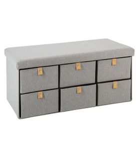 Pouf Pliant Double Avec 6 Tiroirs Coloris Gris Suède 76.5 X H 38 Cm