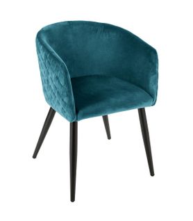 Chaise Fauteuil De Table En Velours Bleu Et Pieds En Métal Noir