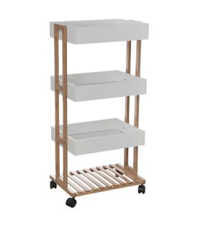 Desserte Roulante 4 Niveaux En Bambou Et Bois Blanc H 87 Cm