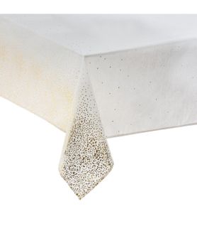 Nappe De Fêtes En Coton Et Polyester Blanc Imprimé Léopard Doré 140 X 360 Cm