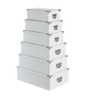 Lot De 6 Boites De Rangement Avec Coins En Métal  Uni Blanc
