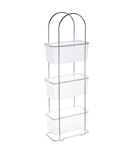 Étagère 3 Niveaux En Acier Chromé Avec 3 Grands Paniers De Rangement H 85 Cm
