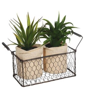 Set 2 Plantes Artificielles Aloe Vera Dans Un Panier En Métal H 21 Cm