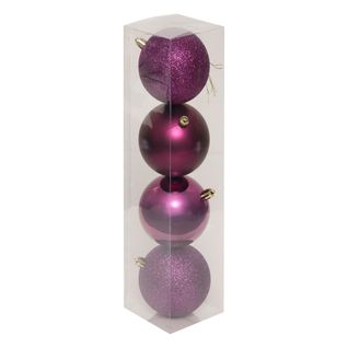 Déco De Sapin Lot De 4 Boules De Noël D 8 Cm - Violet