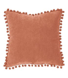 Coussin Déhoussable Avec Pompons Terracotta 40 X 40 Cm