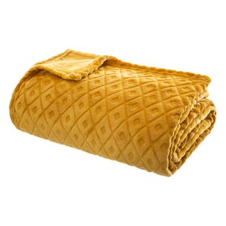 Plaid Ocre Motif Losange En Relief 180 X 230 Cm