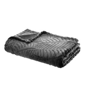 Plaid Gris Motif Feuille En Relief 125 X 150  Cm