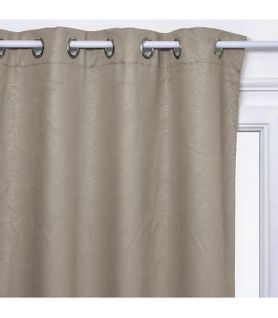 Rideau à Oeillets Occultant Beige Lin Feuille En Relief 140 X 260 Cm
