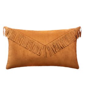 Coussin En Suédine Ocre Avec Franges 30 X 50 Cm