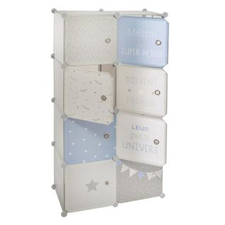 Armoire Enfant Avec Rangement Et Penderie Modulable Bleue H 124 Cm