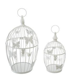 Lot De 2 Cages à Oiseaux Déco En Métal Blanc