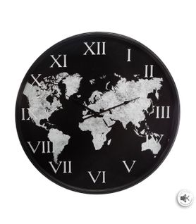Pendule Murale Silencieuse Monde En Métal Noir Et Blanc D 57 Cm