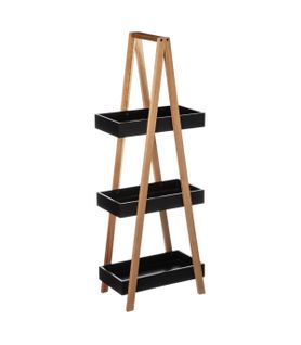 Étagère De Rangement Desserte 3 Niveaux En Bambou Et Bois Noir H 82 Cm