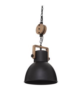 Luminaire Suspension En Métal Noir Et Bois D 23 Cm