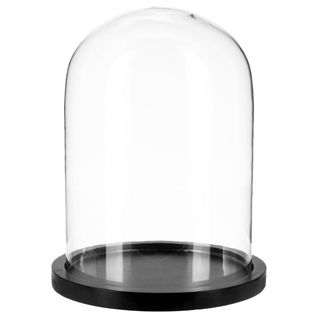 Cloche En Verre Socle Bois Noir - Atmosphera