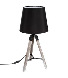 Lampe Trépied En Bois Et Abat-jour Noir H 58 Cm