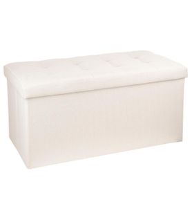 2 En 1 Pouf Pliant Double Et Coffre De Rangement Beige Aspect Lin 76 X H 38 Cm