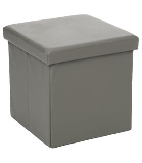 2 En 1 Pouf Pliant Et Coffre De Rangement Vinyle Gris 38 X H 37.5 Cm