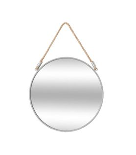 Miroir Mural En Métal Gris Avec Corde D 37 Cm