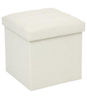 2 En 1 Pouf Pliant Et Coffre De Rangement Beige Aspect Lin 38 X 38 Cm