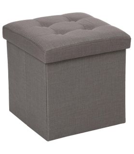 2 En 1 Pouf Pliant Et Coffre De Rangement Gris Taupe Aspect Lin 38 X 38 Cm