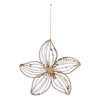 Sujet De Noël Déco "fleurs Paillettes" 15cm Or