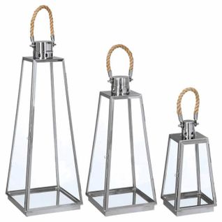 Lot De 3 Lanternes Exterieur "vérone" 73cm Inox et Verre