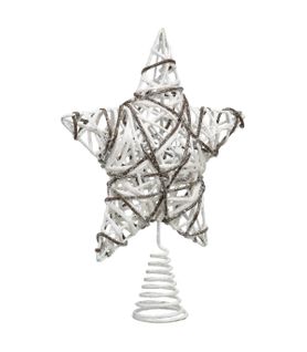 Déco Sapin De Noël Cimier Étoile En Rotin Avec Paillettes Blanches Et Jute