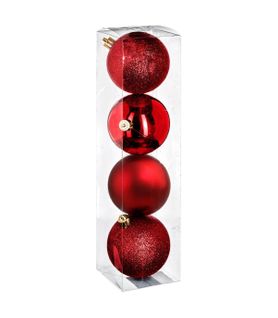 Déco De Sapin Lot De 4 Boules De Noël D 8 Cm - Rouge
