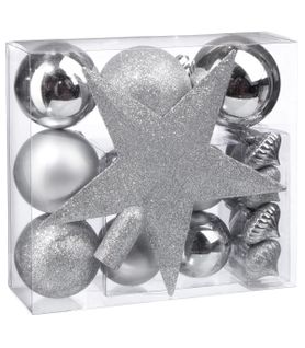 Déco De Sapin De Noël Kit De 18 Pièces Boules Et Cimier - Argent