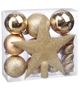 Déco De Sapin De Noël Kit De 18 Pièces Boules Et Cimier - Or