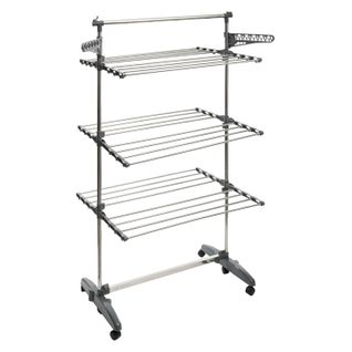 Etendoir 3 Niveaux 6 Roulettes Avec Porte Cintres - Gris