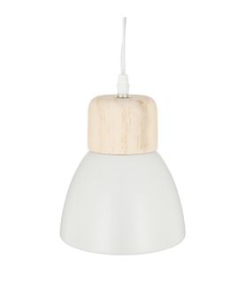 Luminaire Suspension En Bois Et Métal Blanc D 15 Cm