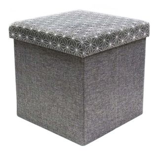 Pouf Coffre Pliable à Motifs "anto" 37cm Gris et Blanc