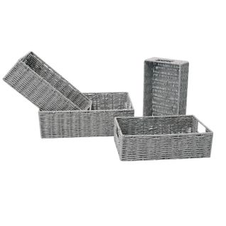 Lot De 4 Paniers Empilables En Métal Et Papier - Gris