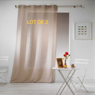 Lot De 2 Voilages à Oeillets 140 X 280 Cm Effet Lin Tisse Haltona Noisette