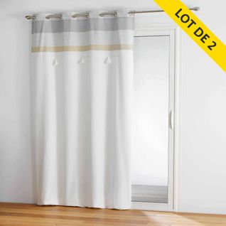 Lot De 2 Rideaux à Oeillets 140 X 240 Coton+top Pompons Iliade