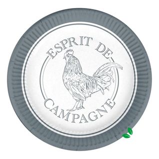 Lot De 10 Assiettes En Carton "esprit De Campagne" 23cm Gris