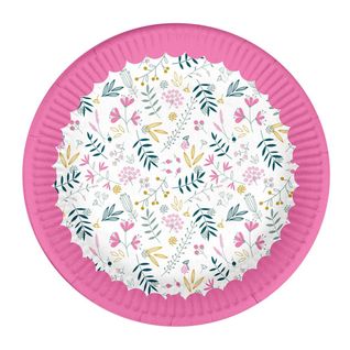 Lot De 10 Assiettes En Carton "happy Spring" 23cm Rose