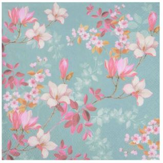 Lot De 20 Serviettes En Papier "magnolias" 33x33cm Bleu